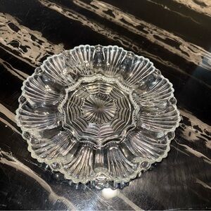 Vintage Clear Glass Anchor Hocking? Egg Plate Oyster Easter